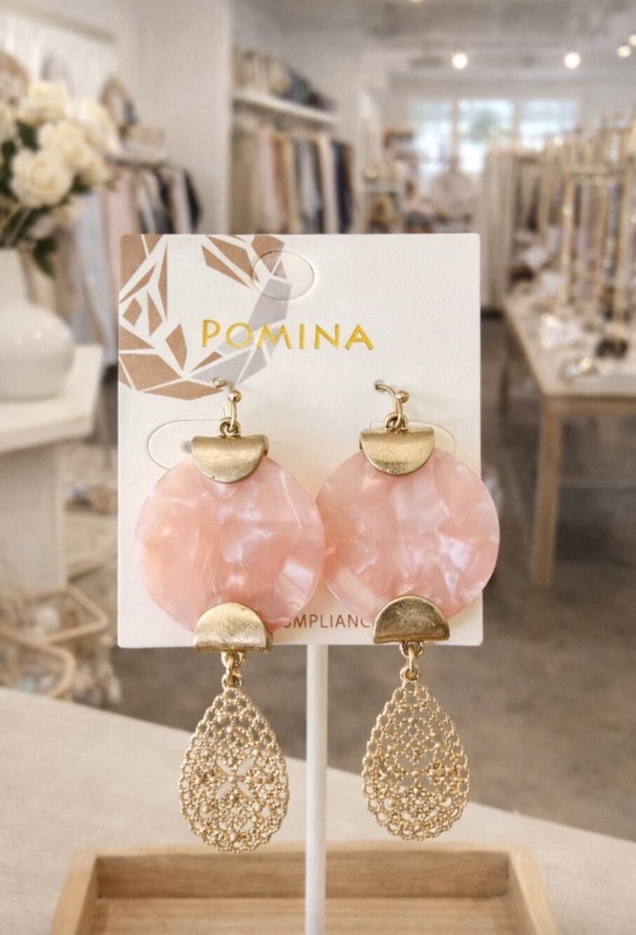 Pomina Gold Pink Round Earrings New